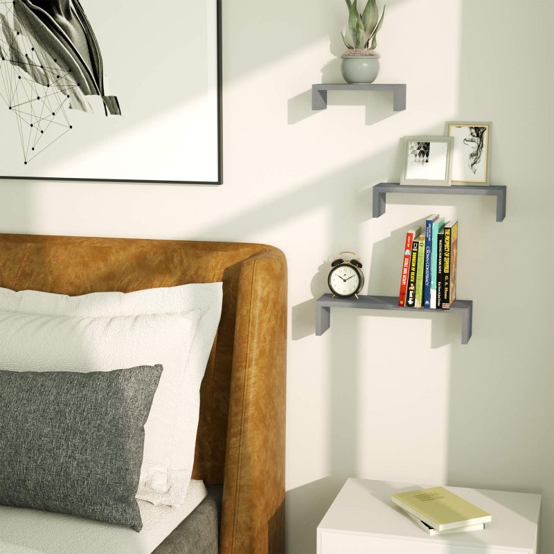 SRIWATANA Floating Shelves Wall Mounted, Solid Wood Wall Shelves, Weathered Grayâ€¦ - Image 3